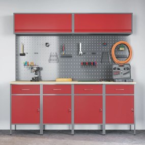 Conjunto de Armário e Painel de Ferramentas de 10 Peças vidaXL Vermelh