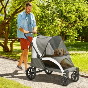 Carrinho Dobrável para Cães com Janelas de Malha Almofadado Lavável Correias de Segurança 124x67x100 cm Cinzento Escuro