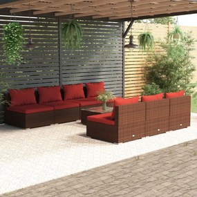 vidaXL 8 pcs conjunto lounge jardim c/ almofadões vime PE castanho