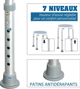Banco de duche antiderrapante, com assento de duche, altura ajustável e giratório a 360°, em alumínio