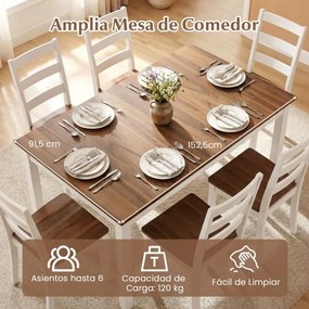 Mesa de jantar retangular 152,5 x 91,5 x 76,5 cm (CADEIRAS NÃO INCLUIDAS) para 4-6 pessoas, com pernas em madeira maciça de borracha, estilo rústico,
