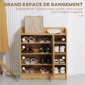 Sapateira para arrumação de sapatos para a entrada 83 C x 30 L x 90 A cm, com 4 compartimentos abertos e armário de duas portas castanho