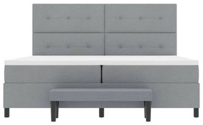Cama Box Spring com Colchão e Banco Cinza Claro 200x200 cm Tecido