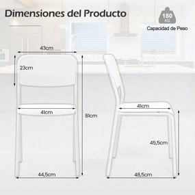 Conjunto de 4 cadeiras jantar empilháveis de plástico modernas com pernas de metal inclinadas para trás sem braços para cozinha, sala de jantar, resta