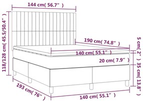 Cama box spring c/ colchão/LED 140x190cm tecido castanho-escuro