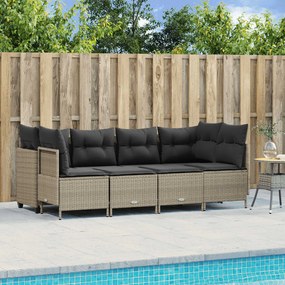 vidaXL 5 pcs conj. sofás jardim c/ almofadões vime PE cinzento-claro
