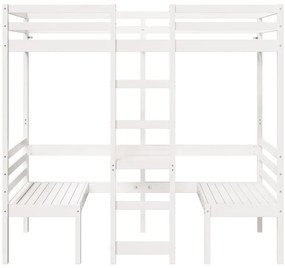 Cama alta c/ secretária/cadeiras 75x190 cm pinho maciço branco