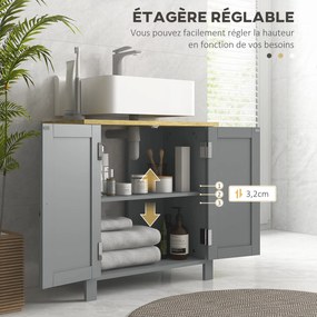 Móvel de lavatório (NÃO INCLUIDO) com 2 portas  60 x 30 x 60 cm, prateleira ajustável com 2 níveis no interior, puxadores em PU, cinzento