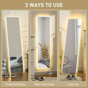 Espelho de Pé com Luz LED 40x150 cm sem Estrutura com Iluminação de 3 Cores Função de Memória e Tátil Transparente