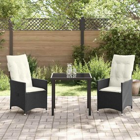 Conjunto de Jantar de Jardim com 3 Peças e Almofadas em Poly Rattan Pr