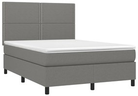 Cama box spring c/ colchão e LED 140x190 cm tecido cinza-escuro