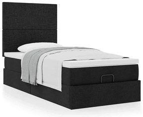 Cama otomana com colchão 100x200 cm tecido preto