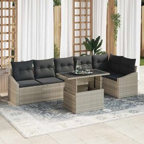 vidaXL Conjunto de Sofá de Jardim com 7 Peças e Almofadas Cinza Claro em Rattan Sintético