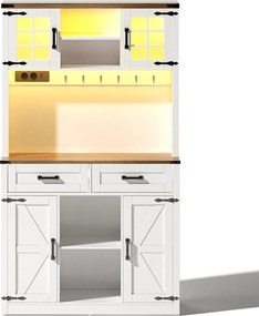 Armário de bar com design de porta de celeiro, iluminação LED ajustável, 100x40x172 cm, Castanho+Branco| AOSOM Portugal