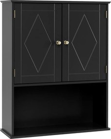Armário de casa de banho de Parede 60 x 21 x 75 cm com 2 Portas com Prateleira Aberta e Ajustável Preto