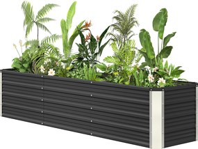 Floreira elevada 183 x 47 x 40 cm em aço com luvas, floreira de jardim para flores, ervas aromáticas e legumes,, cinzento