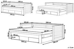 Cama dupla com arrumação em madeira branca 90/180 x 200 cm CAHORS Beliani