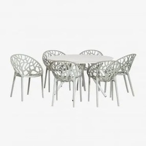 Conjunto De Mesa Redonda De Alumínio Valerie (ø125 Cm) E Cadeiras De Jardim 6 Ores Verde Cáqui - Sklum