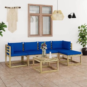 6 pcs conjunto lounge de jardim com almofadões pinho impregnado