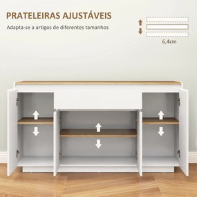 Aparador de Sala de Estar com 4 Portas Gaveta e Prateleiras Ajustáveis 140x40x75 cm Madeira e Branco Brilhante