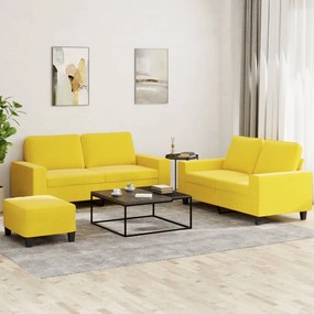 vidaXL 3 pcs conjunto de sofás tecido amarelo-claro