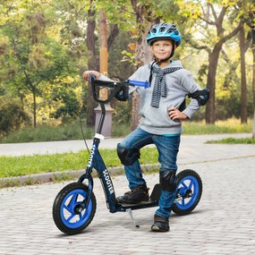 Trotinete infantil com rodas grandes, para crianças dos 6 aos 12 anos, altura ajustável, travão traseiro, descanso, azul