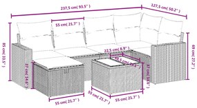 7 pcs conj. sofás jardim com almofadões vime PE cinzento-claro