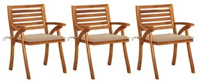 vidaXL Cadeiras de jantar jardim c/ almofadões 3 pcs madeira acácia
