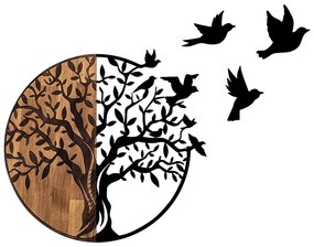 Acessório Decorativo de Parede Tree And Birds – Preto e Nogueira – 92