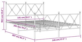 Estrutura de cama com cabeceira e pés 140x200 cm metal branco