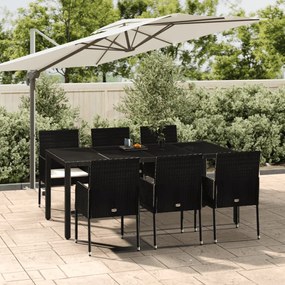 vidaXL 7 pcs conjunto de jantar p/ jardim c/ almofadões vime PE preto