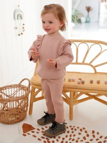 Conjunto em tricot, camisola + leggings, para bebé rosado