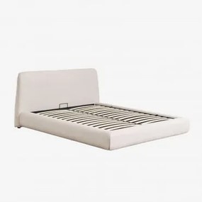 Cama Com Baú Articulado Estofada Norena Tecido Creme Bege & 160 X 200 Cm - Sklum