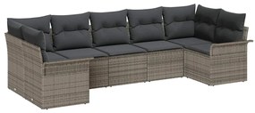 Conjunto de Sofá de Jardim com 7 Peças e Almofadas Cinza em Rattan