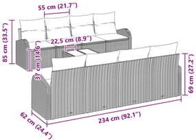 Conjunto de Sofá Jardim 9 Peças com Almofadas Pretas em Vime Poliéster
