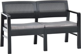 vidaXL Banco jardim 2 lugares c/ almofadões 120 cm plástico antracite