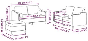 3 pcs conjunto de sofás com almofadas tecido cinzento-claro