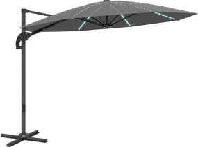 Outsunny Guarda-sol lateral de alumínio LED Solar Ø300 cm regulável com manivela UV50+ Cinza escuro | Aosom Portugal