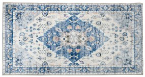 HOMCOM Tapete de Sala de Estar Vintage 150x80 cm Tapete Retangular de Lã Sintética Antiderrapante para Dormitório Escritório Azul