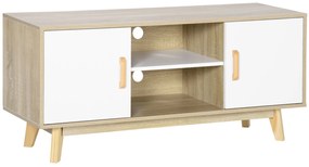 HOMCOM Móvel de TV para Televisores de até 55 Polegadas com 2 Gavetas 2 Prateleiras e 2 Armários120x40x55cm Madeira e Branco