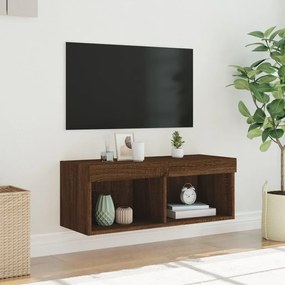 Móvel de TV com luzes LED 80x30x30 cm carvalho castanho