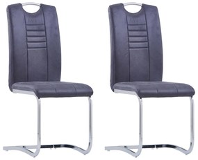 Cadeiras de jantar cantilever 2 pcs camurça artificial cinzento