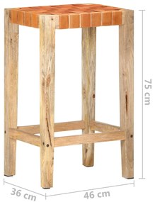 Bancos de bar 2 pcs couro genuíno 75 cm castanho