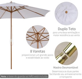 Chapéu de Sol de Jardim Ø300x250cm com Sistema de Polia Teto Ventilado