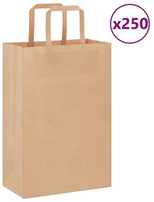 vidaXL Sacos de papel 250 unid com alças castanho 21x11x31 cm