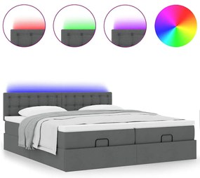 Estrutura de cama otomana com colchões tecido cinzento escuro