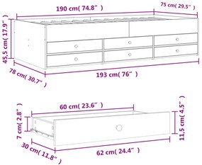 Sofá-cama com gavetas sem colchão 75x190 cm carvalho castanho