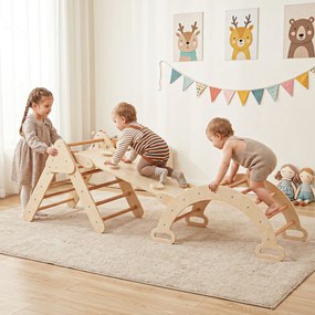 Conjunto de 3 Peças Montessori: Triângulo de Escalada, Arco e Rampa, 69 x 55 x 59 cm, Dobrável, Natural