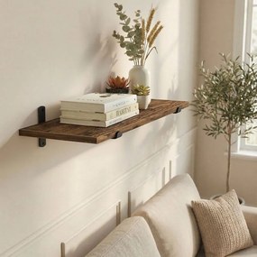 Prateleira de parede 20 x 60 x 7 cm, com capacidade para até 10 kg, castanho vintage e preto