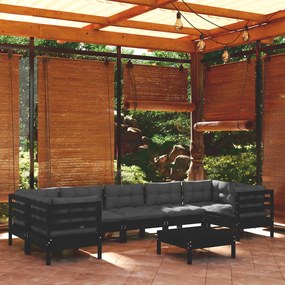 vidaXL 8 pcs conjunto lounge de jardim c/ almofadões pinho preto